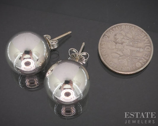 Sterling Silver Tiffany & Co. 14mm Ball Bead Stud Ladies Earrings 10.5g i20156