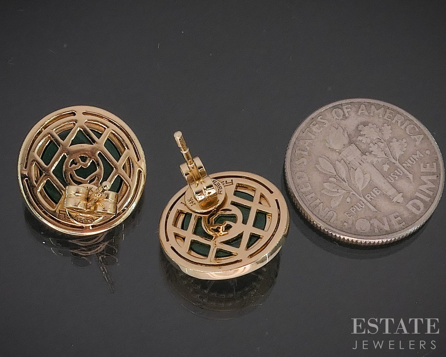 14k Yellow Gold EFFY Natural Malachite & Diamond North Star Earrings 5.6g i20155