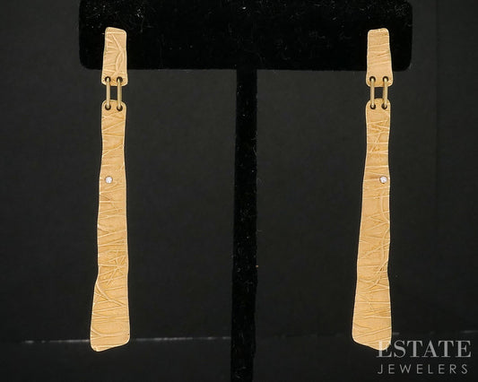 18k Yellow Gold H. Stern Natural Diamond Matte Dangle Earrings 9.9g i20152