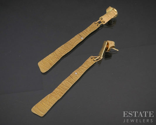 18k Yellow Gold H. Stern Natural Diamond Matte Dangle Earrings 9.9g i20152