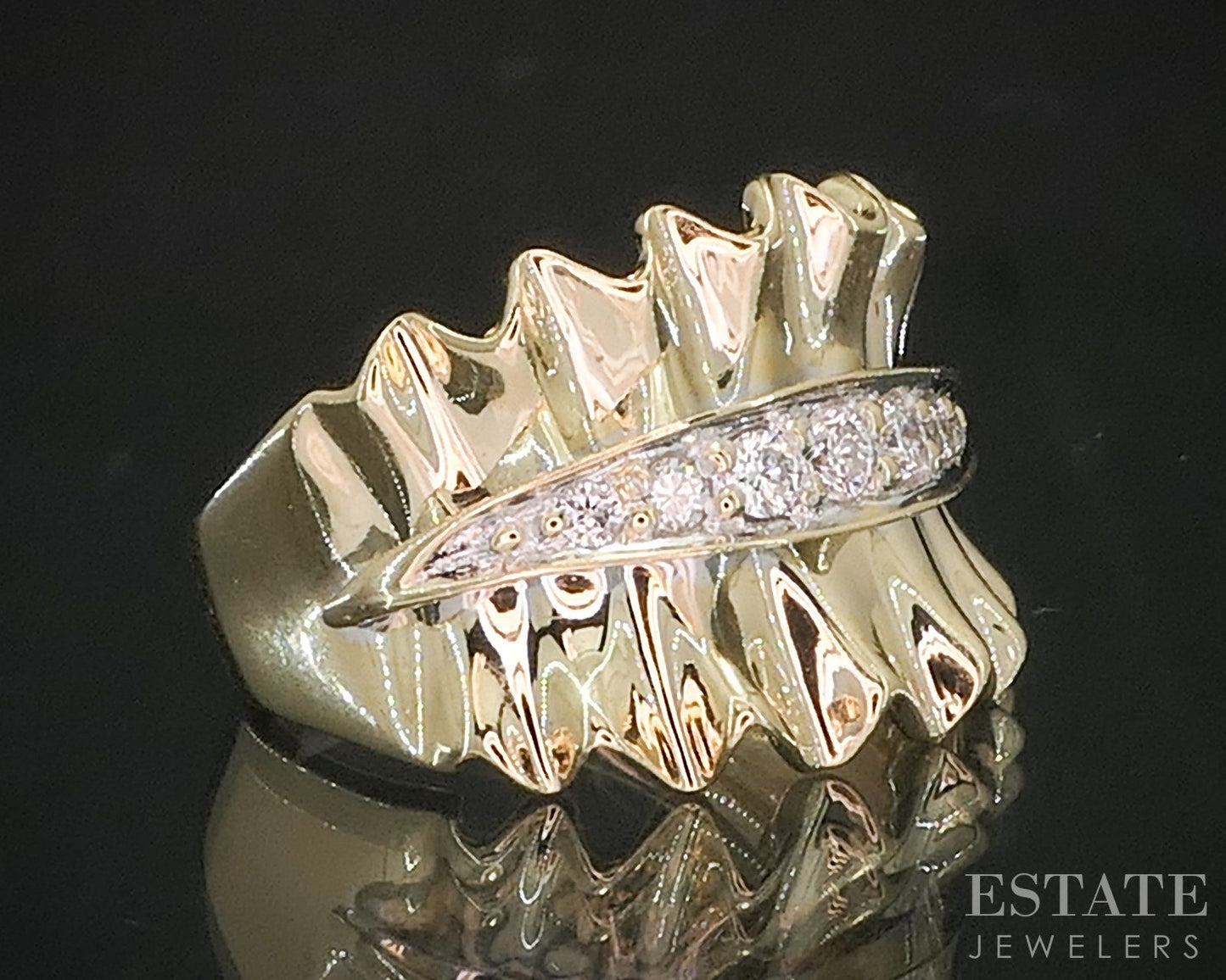 14k Yellow Gold Natural .15ctw Diamond Ruffle Ladies Band 6.0g i20140
