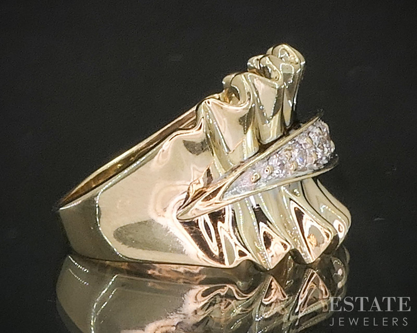 14k Yellow Gold Natural .15ctw Diamond Ruffle Ladies Band 6.0g i20140