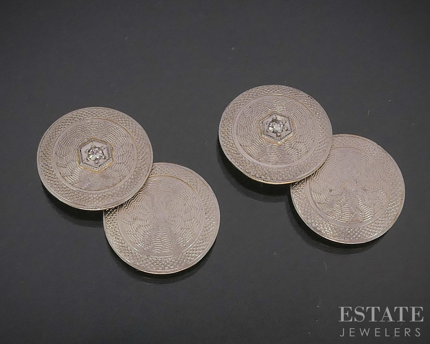 Antique Platinum & 14k Natural Diamond Engraved Men's Cufflinks 5.6g i20149