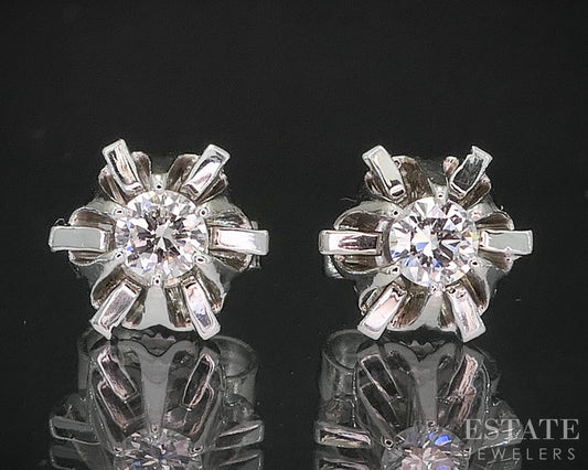 Vintage 14k White Gold Natural .22ctw Diamond Buttercup Stud Earrings 2g i20147