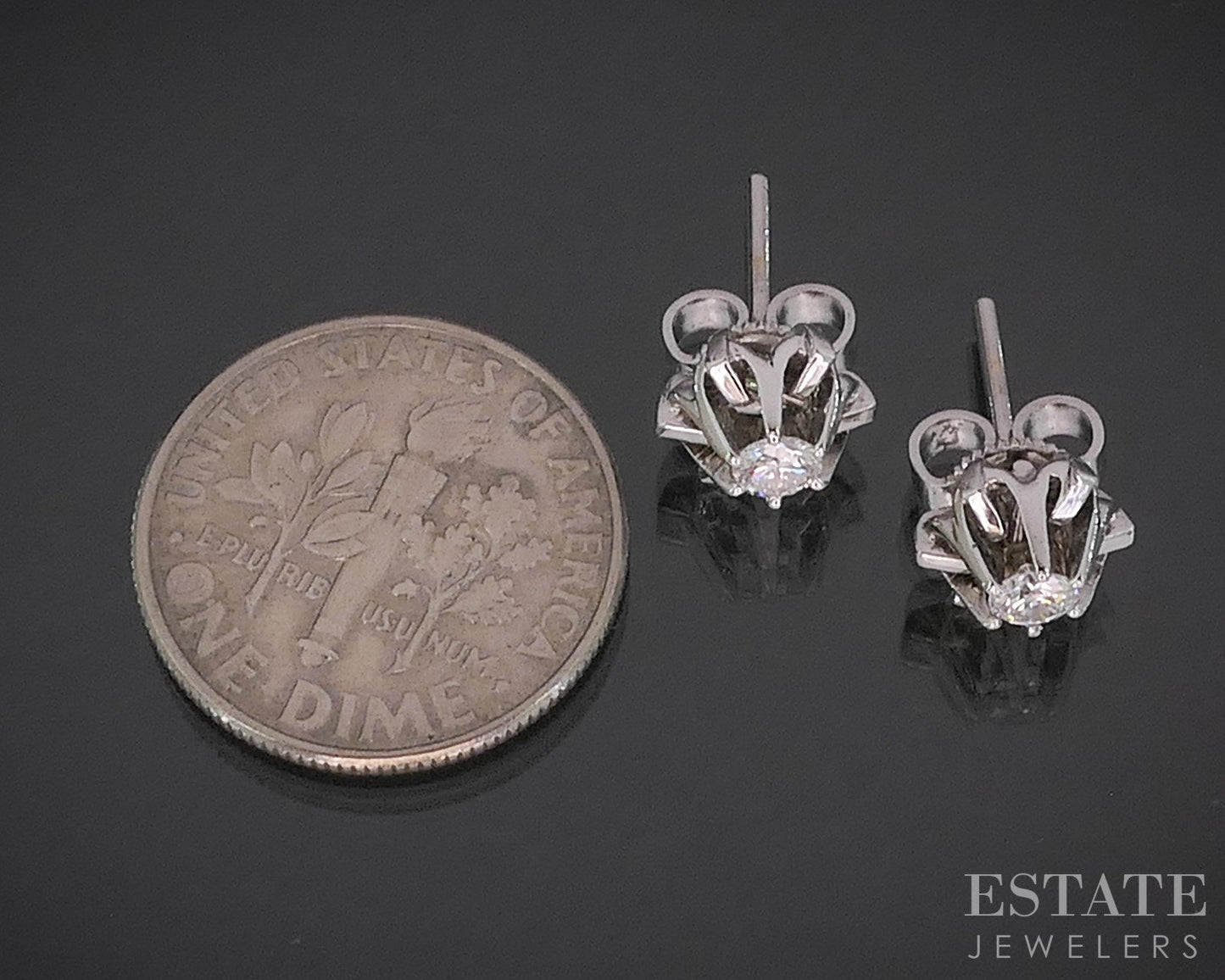 Vintage 14k White Gold Natural .22ctw Diamond Buttercup Stud Earrings 2g i20147