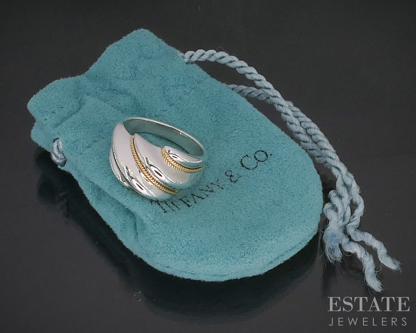 18k Sterling Silver Tiffany & Co. Swirl Shrimp Ladies Band Ring 4.8g i20146