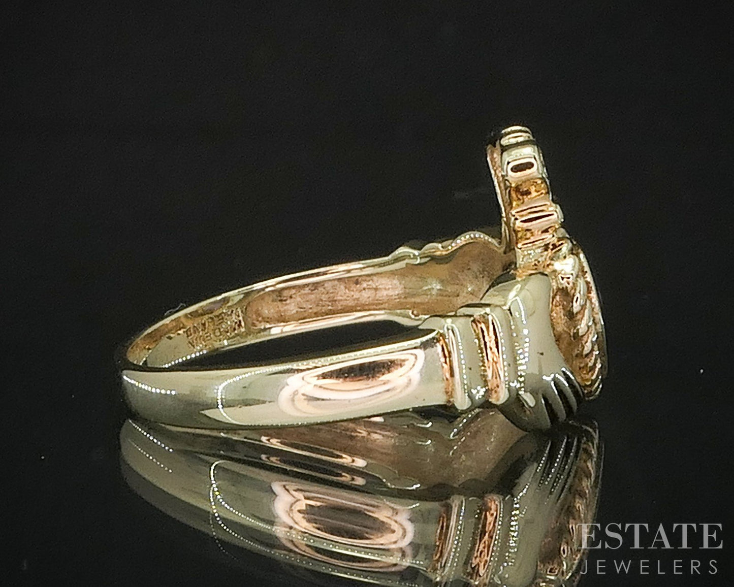 14k Yellow Gold Natural Amethyst Irish Claddagh Ladies Ring 3.5g i20143
