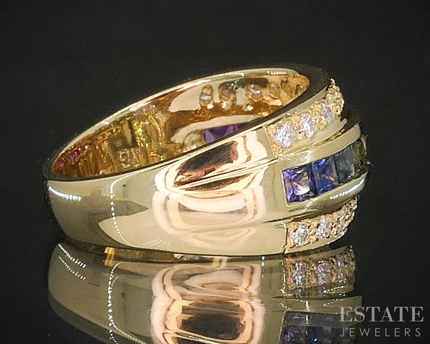 18k Yellow Gold Rainbow Sapphire & Diamond Ladies Band Ring 9.1g i20144