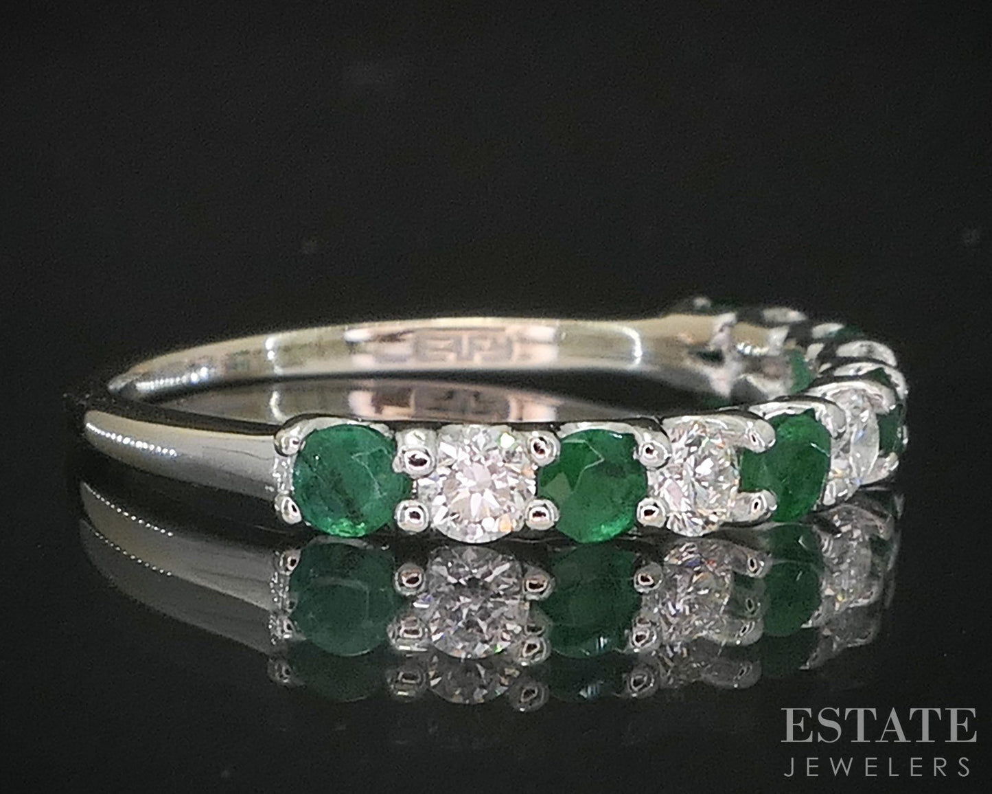 18k White Gold EFFY Natural Emerald & Diamond Ladies Band Ring 1.5g i20145