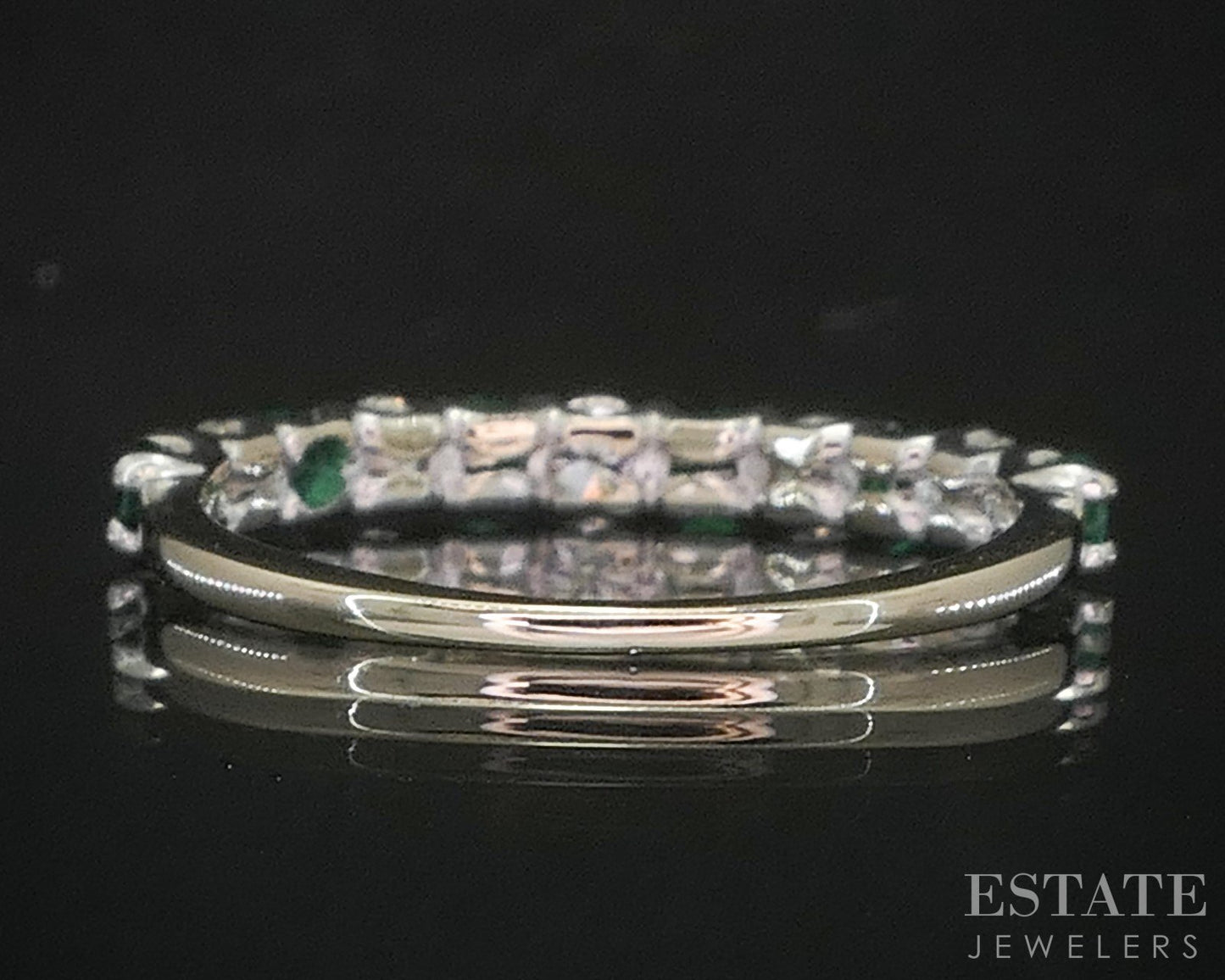 18k White Gold EFFY Natural Emerald & Diamond Ladies Band Ring 1.5g i20145