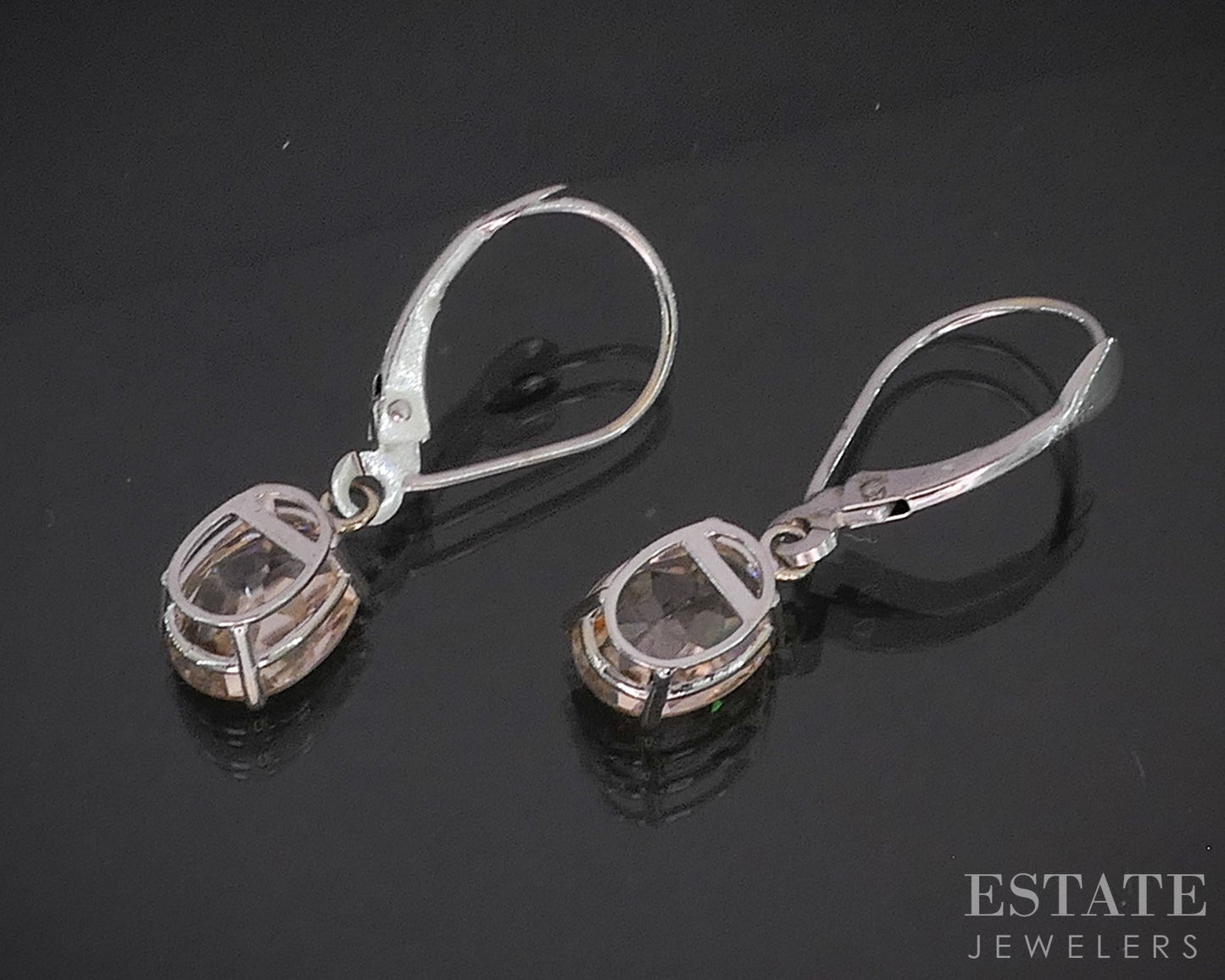14k White Gold Round Natural Peach Morganite Dangle Earrings 1.7g i20153