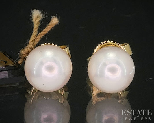 18k Yellow Gold 6.3mm Akoya Pearl Mikimoto Stud Earrings i20141