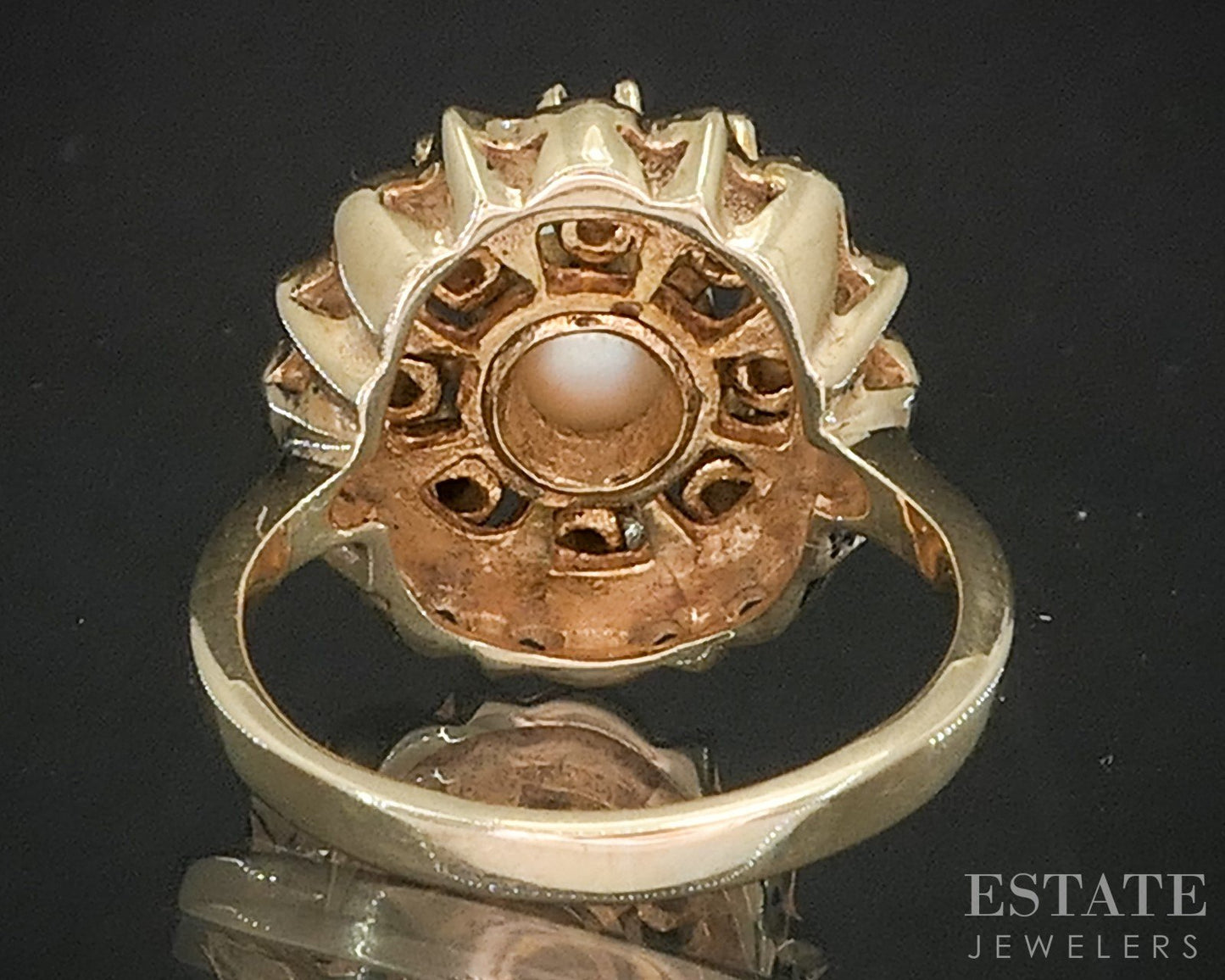 Vintage 10k Yellow Gold 5.5mm Akoya Pearl & Garnet Ladies Ring 5.1g i20188