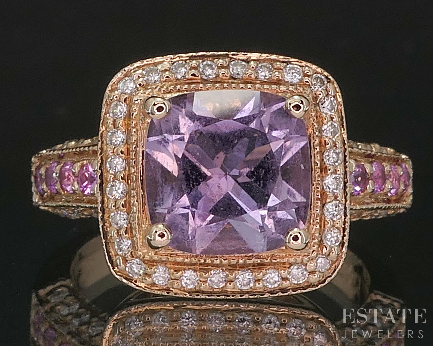 14k Strawberry Gold LeVian Natural Amethyst Sapphire & Diamond Ring 5.8g i20193