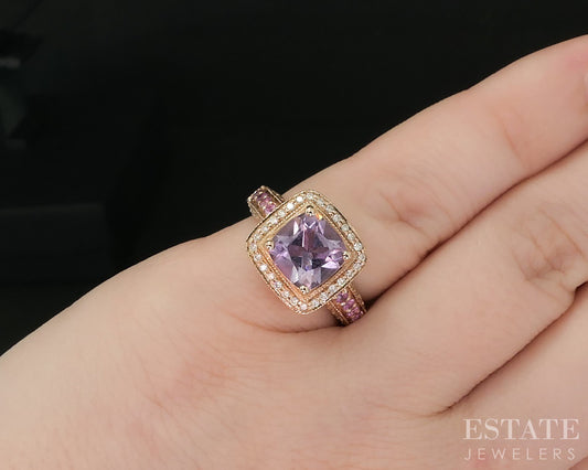14k Strawberry Gold LeVian Natural Amethyst Sapphire & Diamond Ring 5.8g i20193