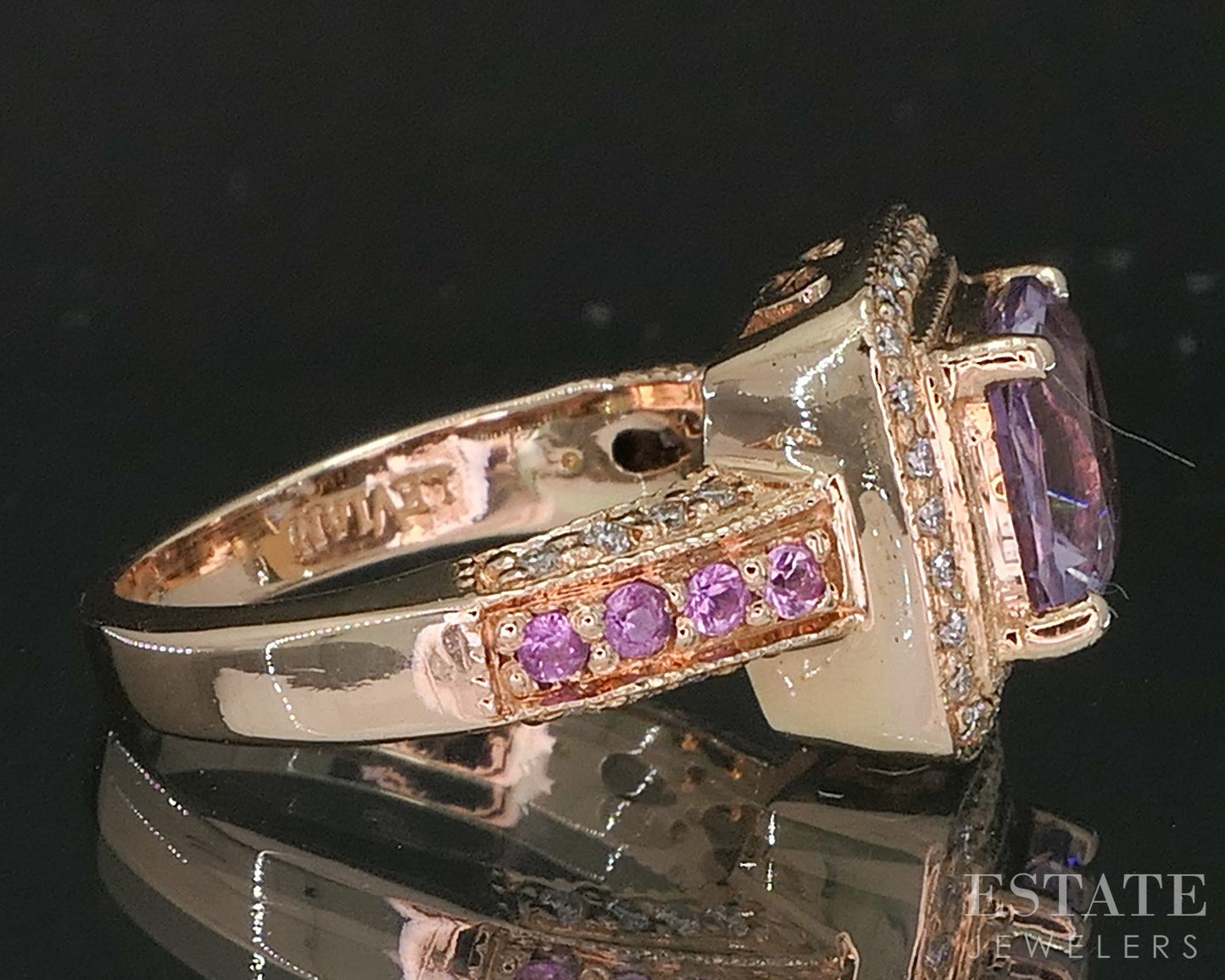 14k Strawberry Gold LeVian Natural Amethyst Sapphire & Diamond Ring 5.8g i20193