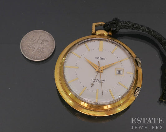 Vintage Gold Tone Angelus Datalarm 21j Date Pocket Watch i20185