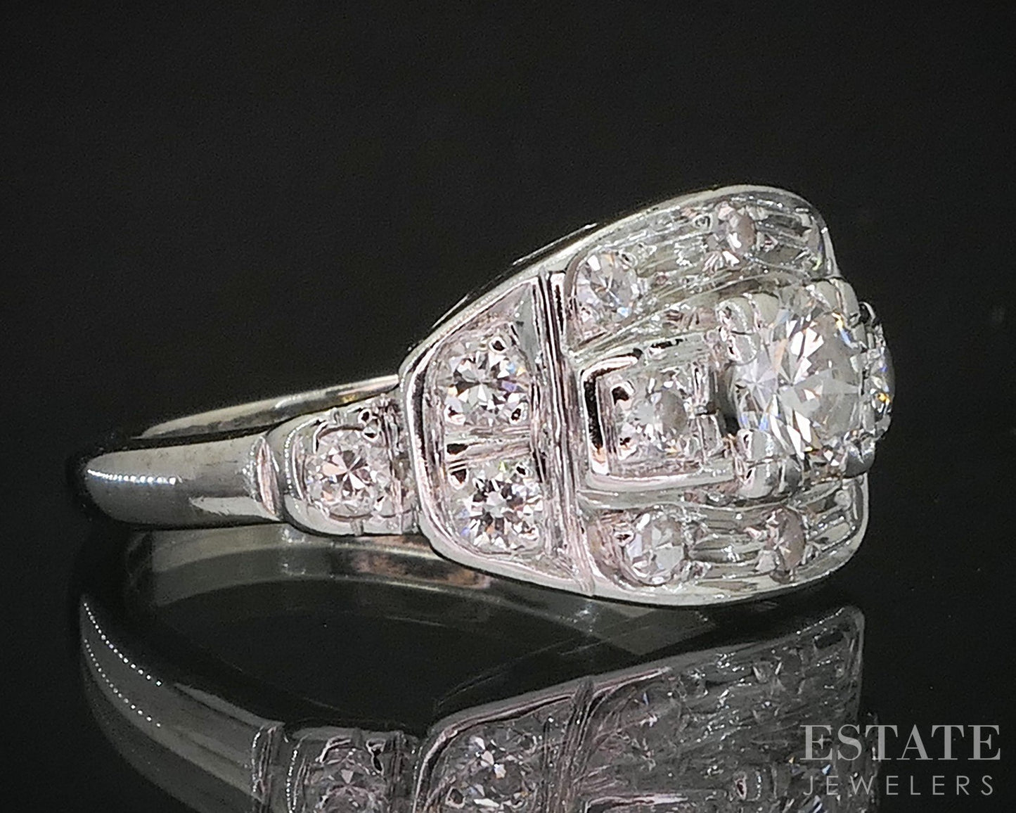 Antique 14k White Gold Natural .60ctw Diamond Engagement Ring 4.4g i20207