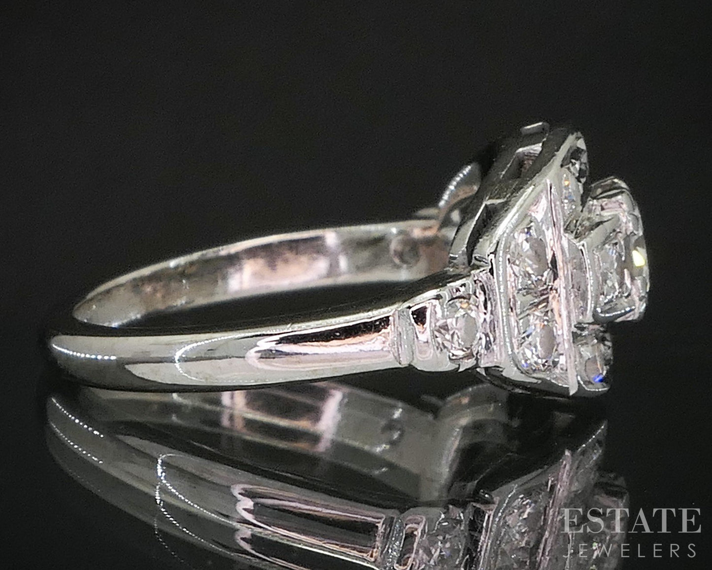 Antique 14k White Gold Natural .60ctw Diamond Engagement Ring 4.4g i20207