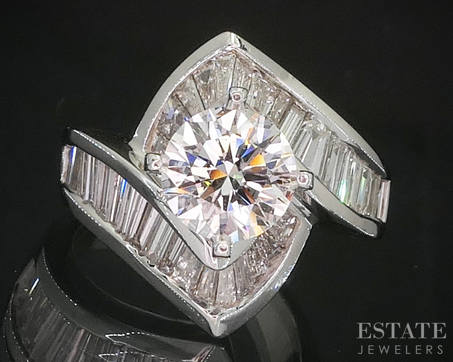 14k White Gold Round Natural 2.50ctw Diamond Engagement Ring 10.6g i20209