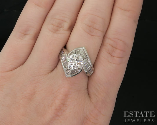 14k White Gold Round Natural 2.50ctw Diamond Engagement Ring 10.6g i20209