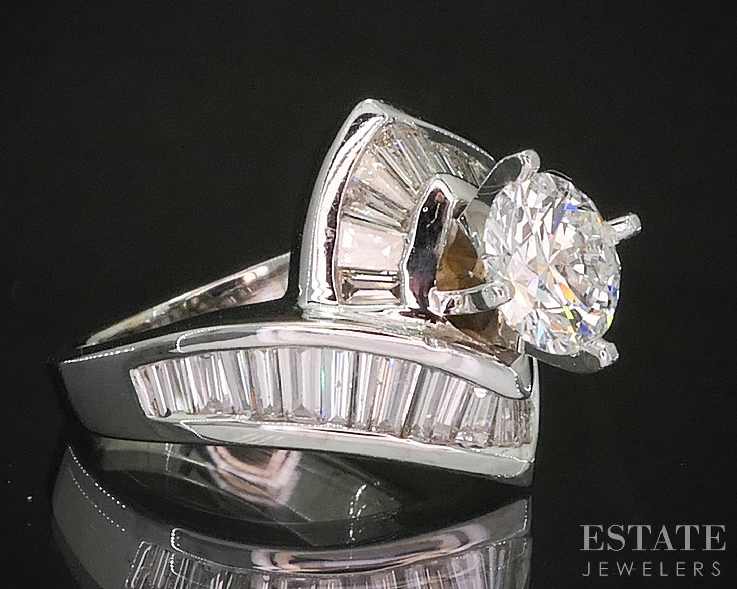 14k White Gold Round Natural 2.50ctw Diamond Engagement Ring 10.6g i20209