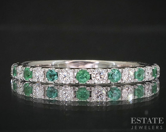 14k White Gold Neil Lane Natural Emerald & Diamond Wedding Band 1.9g i20208