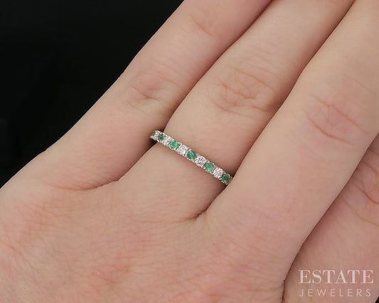 14k White Gold Neil Lane Natural Emerald & Diamond Wedding Band 1.9g i20208