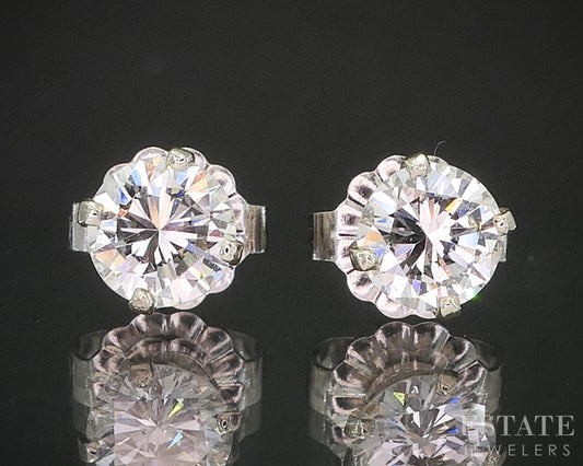 14k White Gold Round Natural .70ctw Diamond Stud Earrings i20212