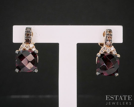 14k Strawberry Gold LeVian Natural Rhodolite Garnet & Diamond Earrings 2g i20205