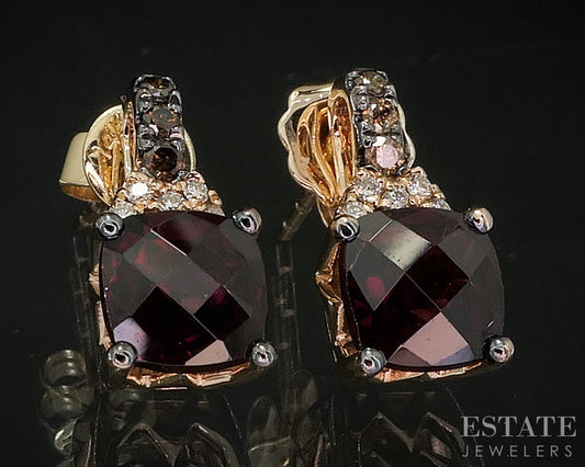 14k Strawberry Gold LeVian Natural Rhodolite Garnet & Diamond Earrings 2g i20205