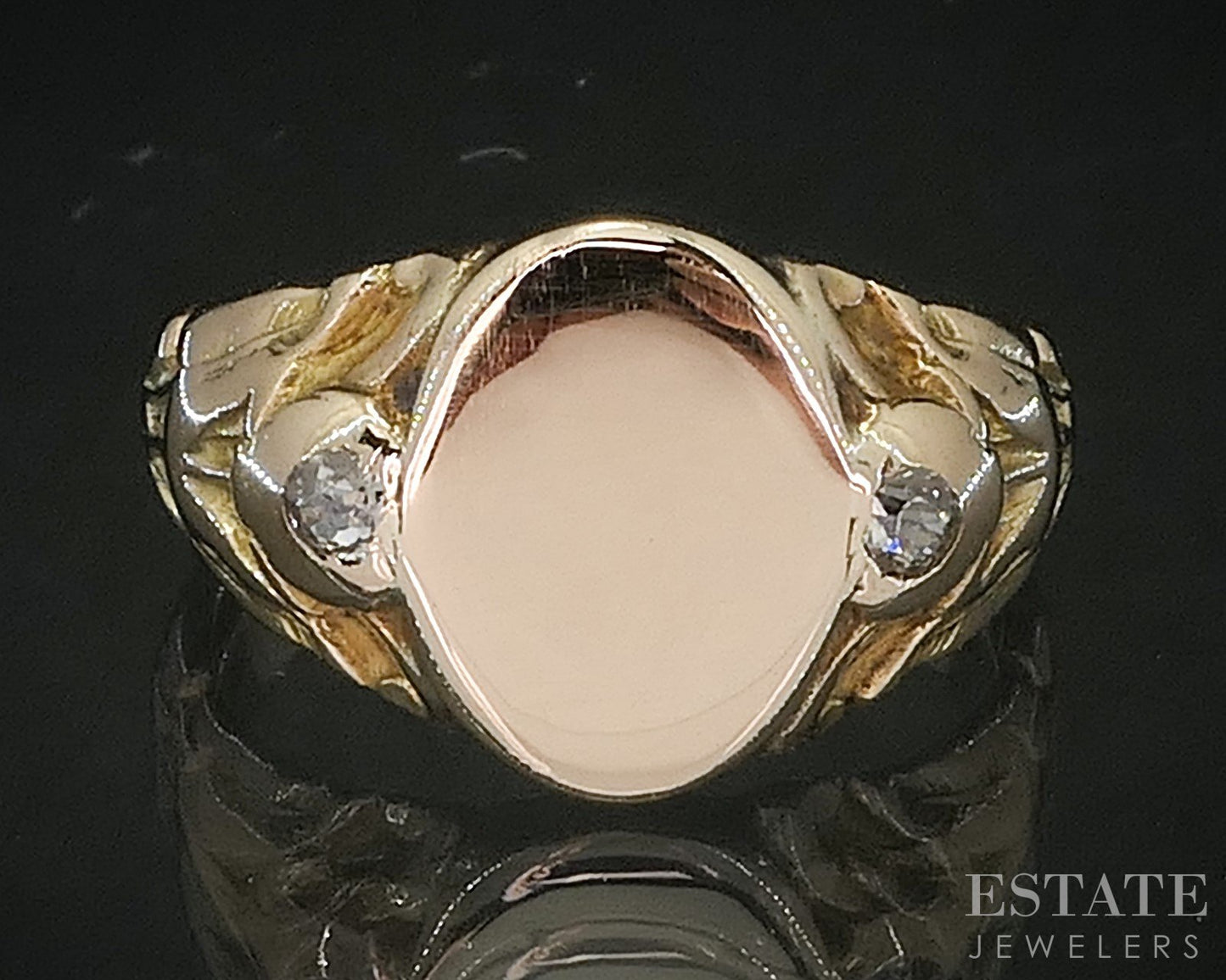 Antique Victorian 10k Yellow Gold Natural Diamond Signet Ring 4.9g i20206