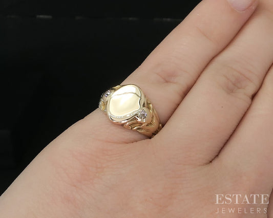 Antique Victorian 10k Yellow Gold Natural Diamond Signet Ring 4.9g i20206