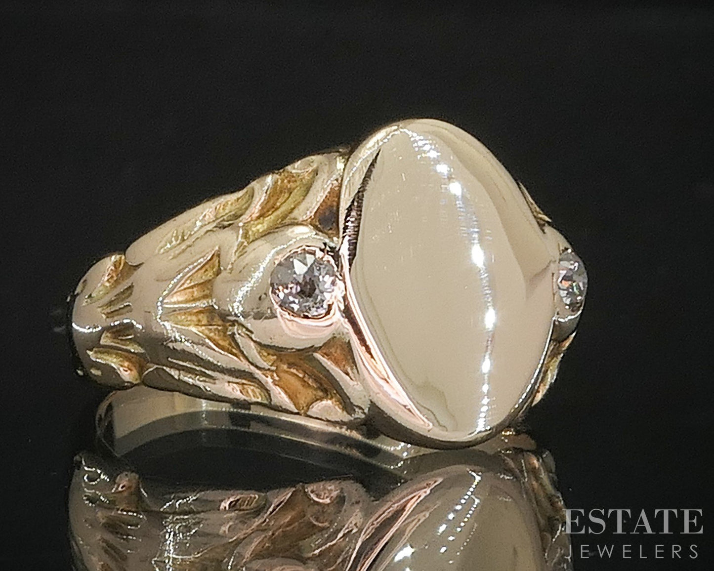Antique Victorian 10k Yellow Gold Natural Diamond Signet Ring 4.9g i20206