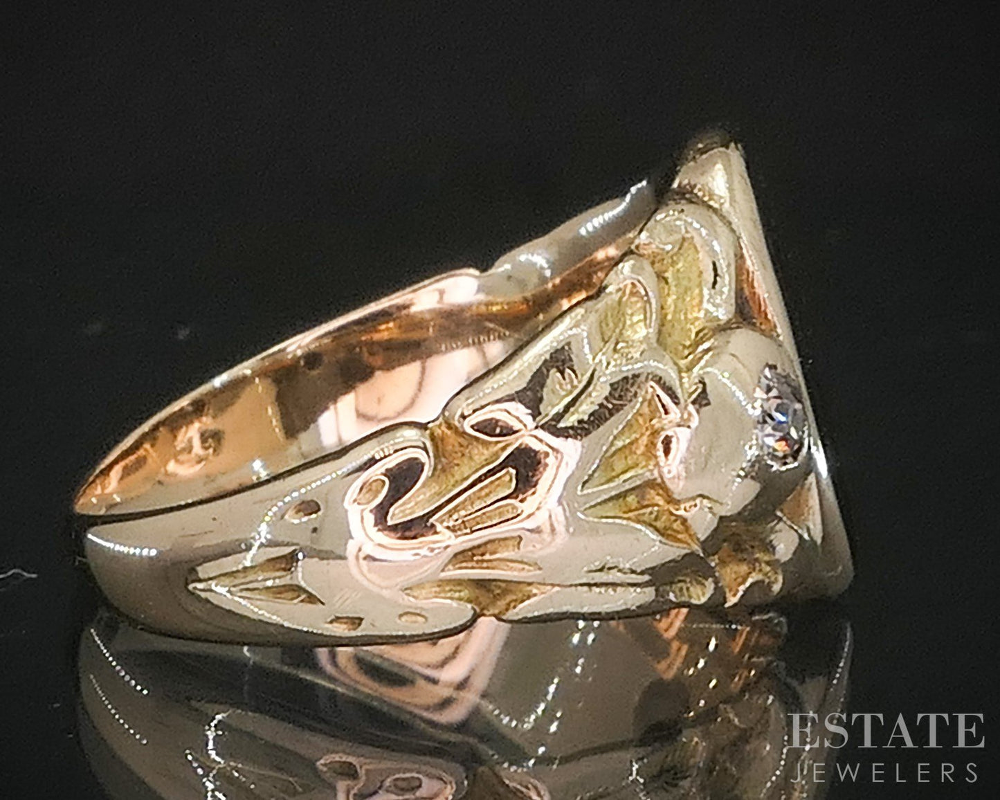 Antique Victorian 10k Yellow Gold Natural Diamond Signet Ring 4.9g i20206