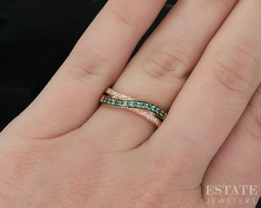 14k Strawberry Gold LeVian Natural Emerald & Diamond Ladies Band Ring 2g i20198