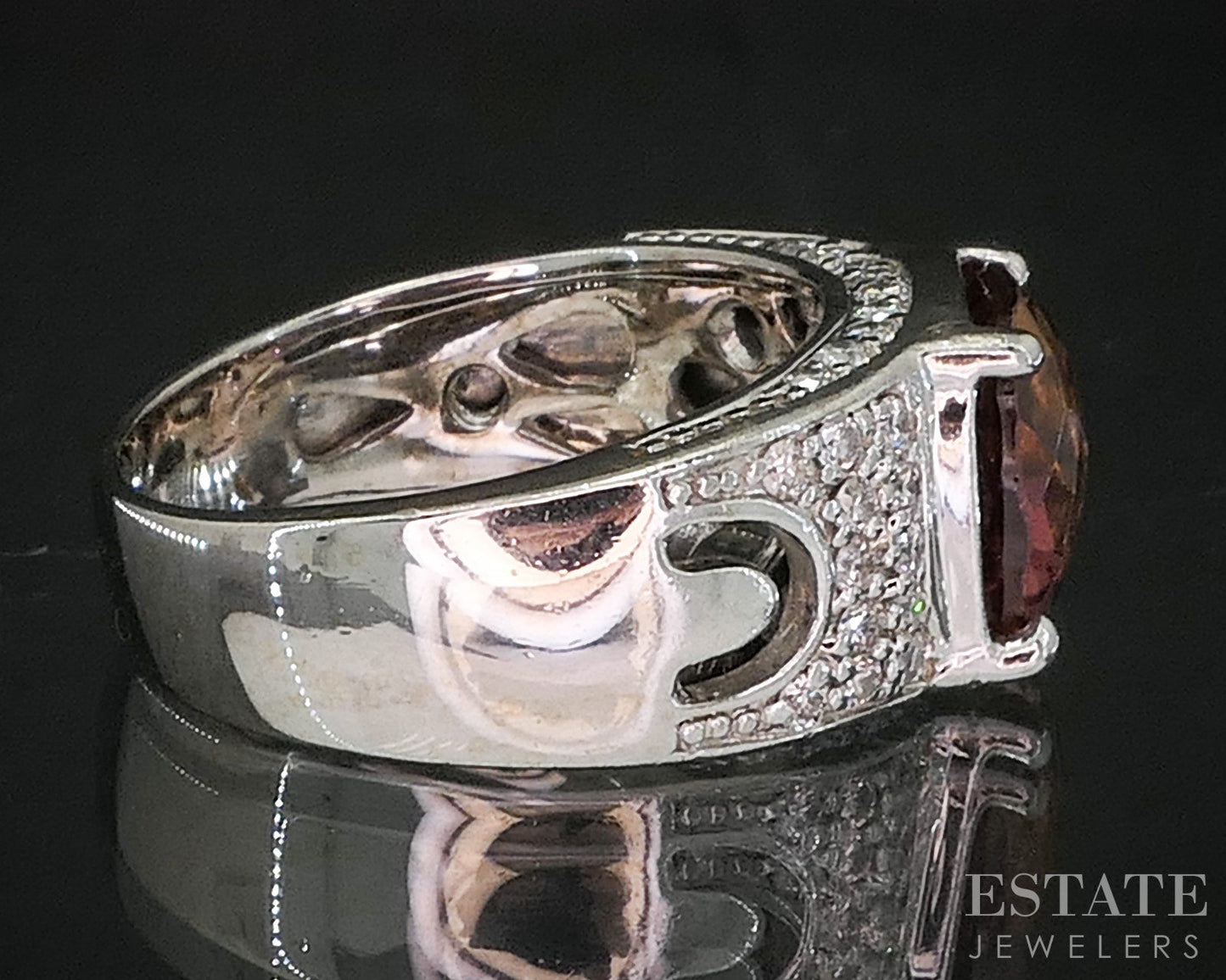 14k White Gold Cushion Natural Pink Tourmaline & Diamond Ladies Ring 8.1g i20199