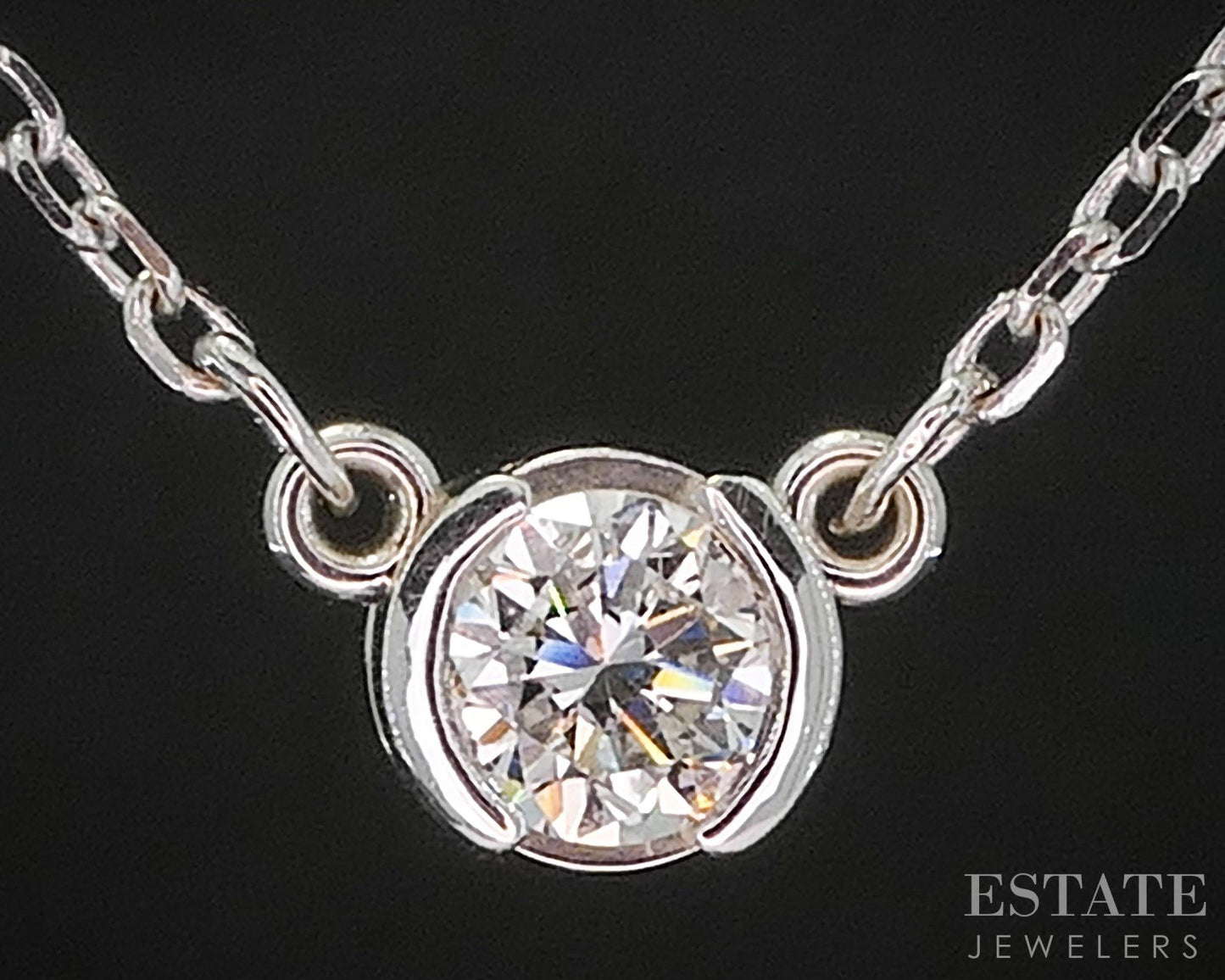 14k White Gold Round Natural .38ct Diamond Bezel Solitaire Necklace 3.3g i20202