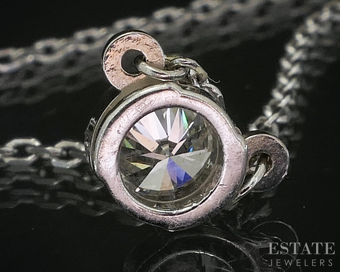 14k White Gold Round Natural .38ct Diamond Bezel Solitaire Necklace 3.3g i20202