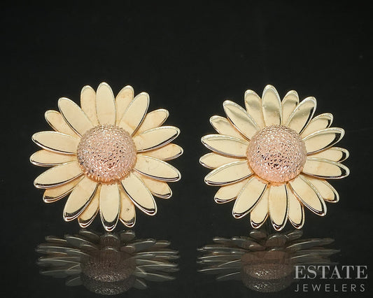 10k Rose & Yellow Gold Sunflower Ladies Stud Earrings 5.6g i20211