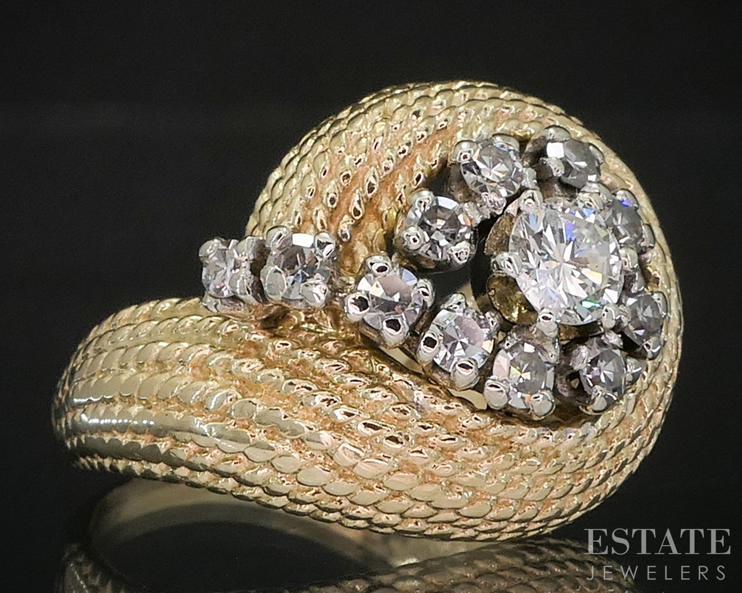 Vintage 14k Yellow Gold Natural .58ctw Diamond Spiral Swirl Rope Ring 7g i20227