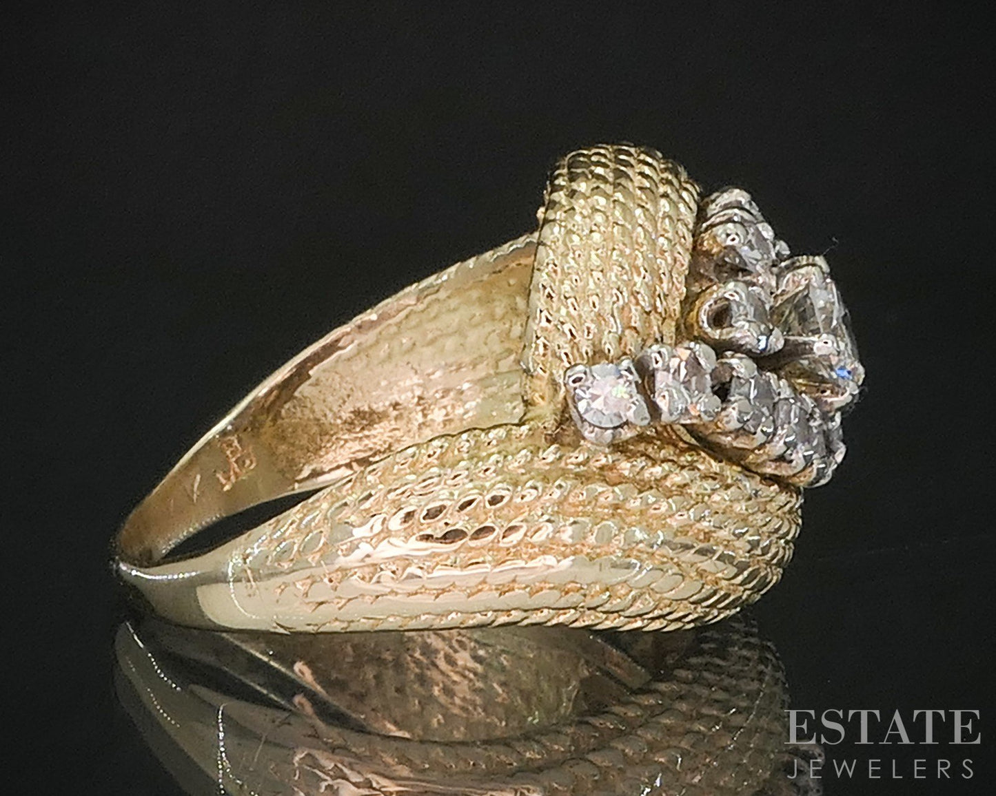 Vintage 14k Yellow Gold Natural .58ctw Diamond Spiral Swirl Rope Ring 7g i20227
