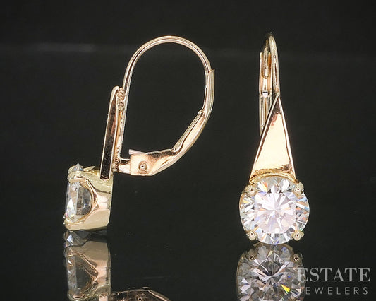 14k Yellow Gold Round Natural 2.00ctw Diamond Leverback Earrings 2.4g i20226