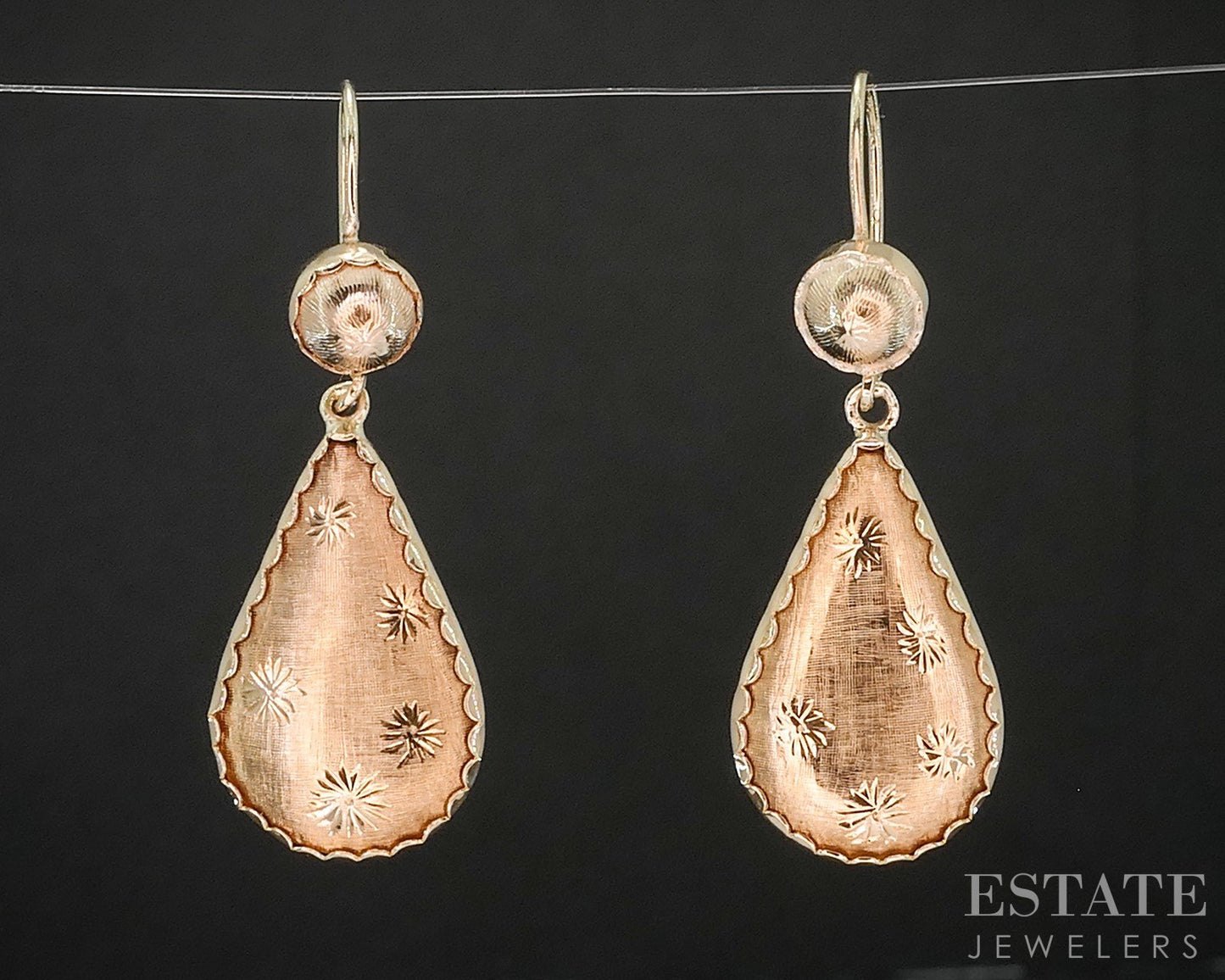 Vintage 14k Yellow Gold Puffy Teardrop Dangle Ladies Earrings 5.2g i20225