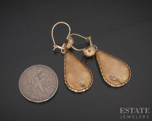 Vintage 14k Yellow Gold Puffy Teardrop Dangle Ladies Earrings 5.2g i20225