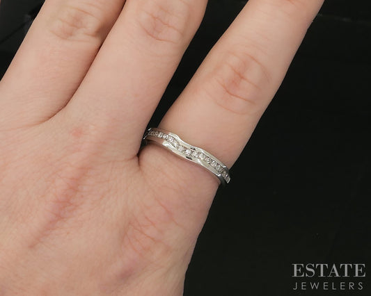 14k White Gold Natural .25ctw Diamond Ladies Contour Wedding Band 5.4g i20222