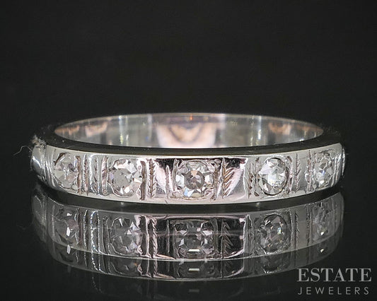 Vintage 18k White Gold Natural .10ctw Diamond Ladies Wedding Band 2.4g i20224