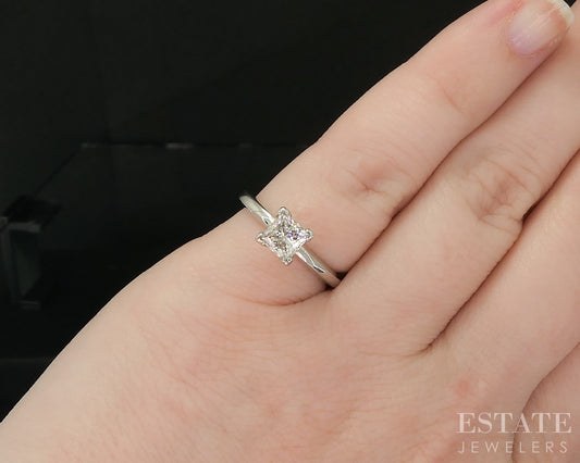 14k White Gold Princess GIA Natural .91ct Diamond Solitaire Ring 2.7g i20230