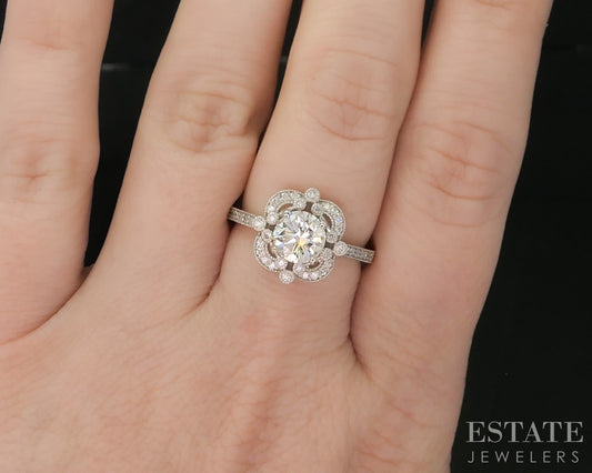 14k White Gold Round Natural 1.34ctw Diamond Halo Engagement Ring 4.5g i20214