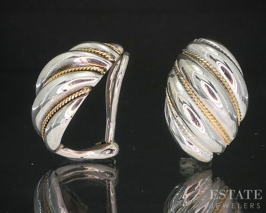 18k Sterling Silver Tiffany & Co. Swirl Shrimp Omega Back Earrings 9.4g i20216